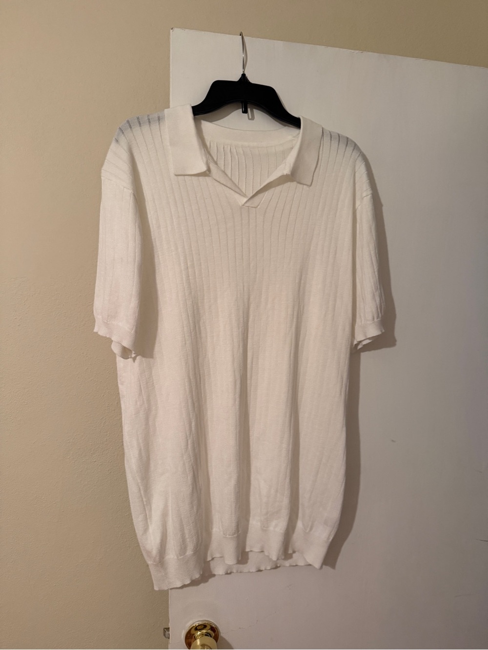 Men's White Short-Sleeve Ribbed Polo Shirt